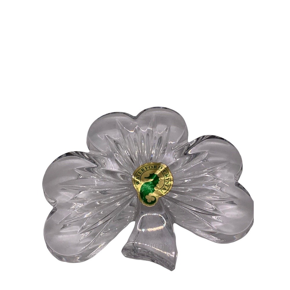 Waterford Crystal Lucky Shamrock Clear Collectible Hand Cooler Paperweight